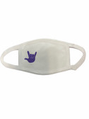 SIGN LANGUAGE " I LOVE YOU" HAND FACE MASK ( PURPLE HAND WITH WHITE EAR LOOP)