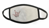 SIGN LANGUAGE " I LOVE YOU" HAND FACE MASK ( REAL TREE PINK WITH BLACK EAR LOOP)