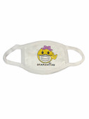 SIGN LANGUAGE " I LOVE YOU" HAND  FACE MASK (SMILEY GIRL WITH MASK YELLOW) WHITE TRIM
