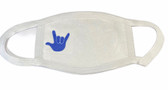 SIGN LANGUAGE " I LOVE YOU" HAND  FACE MASK ( BLUE HAND)