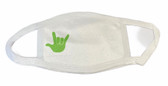 SIGN LANGUAGE " I LOVE YOU" HAND  FACE MASK ( LIME HAND ) WHITE TRIM
