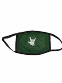 SIGN LANGUAGE " I LOVE YOU" HAND FACE MASK ( WHITE HAND / GREEN BACKGROUND)