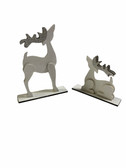 STAND AND SITTING REINDEER SET WITH SILVER GLITTER AND WHITE 