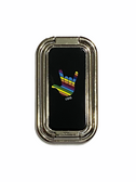 SIGN LANGUAGE HAND " I LOVE YOU" FOLDABLE MOBILE HOLDER RING RETRACTABLE TURN 360 ( RAINBOW HANDS/ BLACK BACKGROUND WITH SILVER STAND)