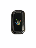 SIGN LANGUAGE HAND " I LOVE YOU" FOLDABLE MOBILE HOLDER RING RETRACTABLE TURN 360 ( COLORFUL FLOWER HANDS/ BLACK BACKGROUND WITH BLACK STAND)