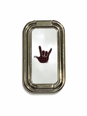 SIGN LANGUAGE HAND " I LOVE YOU" FOLDABLE MOBILE HOLDER RING RETRACTABLE TURN 360 ( RED AND BLACK BUFFALO HANDS/ WHITE BACKGROUND WITH SILVER STAND)