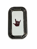 SIGN LANGUAGE HAND " I LOVE YOU" FOLDABLE MOBILE HOLDER RING RETRACTABLE TURN 360 ( RED AND BLACK BUFFALO HANDS/ WHITE BACKGROUND WITH BLACK STAND)