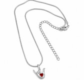 SIGN LANGUAGE " I LOVE YOU" HAND WITH RED HEART PENDANT WITH CHAIN 18-24 INCHES (SILVER)
