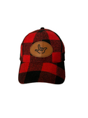 SIGN LANGUAGE HAND OUTLINE"I LOVE YOU " CAP WITH LEATHER PATCHES (RED & BLACK CAP)