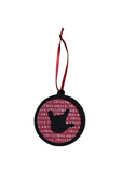 Christmas Ornaments Sign Language Hand with Circle Birchwood ( Merry Christmas with Red )