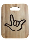 BAMBOO CUTTING BOARD WITH SIGN LANGUAGE I LOVE YOU HAND (LARGE)