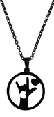 SIGN LANGUAGE "I LOVE YOU WITH HEART" CIRCLE PENDANT WITH CHAIN 18-24 INCHES ADJUSTMENT CHAIN (BLACK)