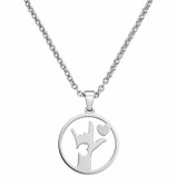 SIGN LANGUAGE "I LOVE YOU WITH HEART" CIRCLE PENDANT WITH CHAIN 18-24 INCHES ADJUSTMENT CHAIN (SILVER)
