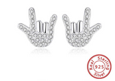 SIGN LANGUAGE " I LOVE YOU" HANDS EARRING PAIR WITH CZ STONE (SILVER)
