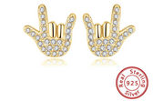 SIGN LANGUAGE " I LOVE YOU" HANDS EARRING PAIR WITH CZ STONE (GOLD)