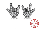 SIGN LANGUAGE " I LOVE YOU" HANDS EARRING PAIR WITH CZ STONE (BLACK)