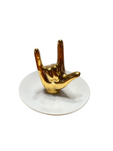 SIGN LANGUAGE " I LOVE YOU" HANDS STAND WITH PLATE CERAMIC (GOLD)
