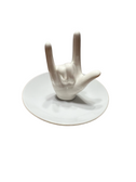 SIGN LANGUAGE " I LOVE YOU" HANDS STAND WITH PLATE CERAMIC (WHITE)
