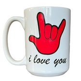SIGN LANGUAGE " I LOVE YOU" HAND  MUG 15 OZ (RED)