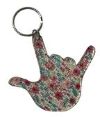 SIGN LANGUAGE I LOVE YOU HAND WITH CLEAR (FLORAL) KEYCHAIN