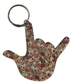 SIGN LANGUAGE I LOVE YOU HAND WITH CLEAR (DUSTY PINK FLORIAL) KEYCHAIN