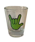 SIGN LANGUAGE " I LOVE YOU" HAND SHOT CLEAR GLASS (LIME)