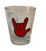 SIGN LANGUAGE " I LOVE YOU" HAND SHOT CLEAR GLASS (RED)
