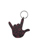 SIGN LANGUAGE I LOVE YOU HAND WITH ( PINK FLOWERS WITH BLACK) KEYCHAIN