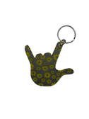SIGN LANGUAGE I LOVE YOU HAND WITH ( YELLOW FLOWERS WITH BLACK) KEYCHAIN