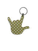 SIGN LANGUAGE I LOVE YOU HAND WITH CLEAR (YELLOW BASEBALLS) KEYCHAIN