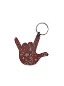  SIGN LANGUAGE I LOVE YOU HAND WITH  (RED PAISLEY) KEYCHAIN