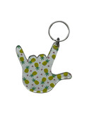 SIGN LANGUAGE I LOVE YOU HAND WITH CLEAR (PINEAPPLE) KEYCHAIN