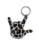 SIGN LANGUAGE I LOVE YOU HAND WITH CLEAR (LEOPARD) KEYCHAIN