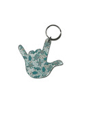 SIGN LANGUAGE I LOVE YOU HAND WITH CLEAR (SEA TURTLES AND CORAL) KEYCHAIN
