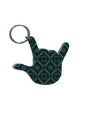 SIGN LANGUAGE I LOVE YOU HAND WITH  (AZTEC TEAL W/BLACK) KEYCHAIN