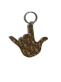 SIGN LANGUAGE I LOVE YOU HAND WITH  (FLORAL WITH ORANGE ) KEYCHAIN