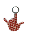 SIGN LANGUAGE I LOVE YOU HAND WITH  (RED CRAB WITH CLEAR ) KEYCHAIN