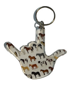 SIGN LANGUAGE I LOVE YOU HAND WITH  (HORSES WITH CLEAR ) KEYCHAIN