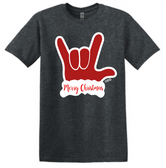 SIGN LANGUAGE I LOVE YOU  RED HAND WITH MERRY CHRISTMAS T SHIRT  DARK HEATHER (ADULT)