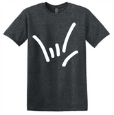 SIGN LANGUAGE DRAW LINE  I LOVE YOU HAND WITH  T SHIRT (ADULT) (WHITE PRINTING HAND)