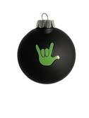 SIGN LANGUAGE "  I LOVE YOU" HAND " SHATTERPROOF ORNAMENT M & M SHAPE (BLACK WITH LIME HAND)