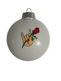 SIGN LANGUAGE "  I LOVE YOU" HAND " SHATTERPROOF ORNAMENT M & M SHAPE (WHITE WITH ROSE HAND)