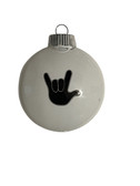  SIGN LANGUAGE "  I LOVE YOU" HAND " SHATTERPROOF ORNAMENT M & M SHAPE (WHITE WITH BLACK)