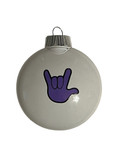 SIGN LANGUAGE "  I LOVE YOU" HAND " SHATTERPROOF ORNAMENT M & M SHAPE (WHITE WITH PURPLE)