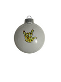 SIGN LANGUAGE "  I LOVE YOU" HAND " SHATTERPROOF ORNAMENT M & M SHAPE (WHITE WITH SUNFLOWER),