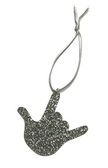 SIGN LANGUAGE I LOVE YOU HAND WITH GLITTER (SILVER) ORNAMENT
