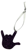 SIGN LANGUAGE I LOVE YOU HAND WITH GLITTER (PURPLE) ORNAMENT