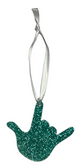 SIGN LANGUAGE I LOVE YOU HAND WITH GLITTER (TEAL) ORNAMENT