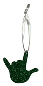 SIGN LANGUAGE I LOVE YOU HAND WITH GLITTER (GREEN) ORNAMENT