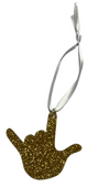 SIGN LANGUAGE I LOVE YOU HAND WITH GLITTER (GOLD) ORNAMENT